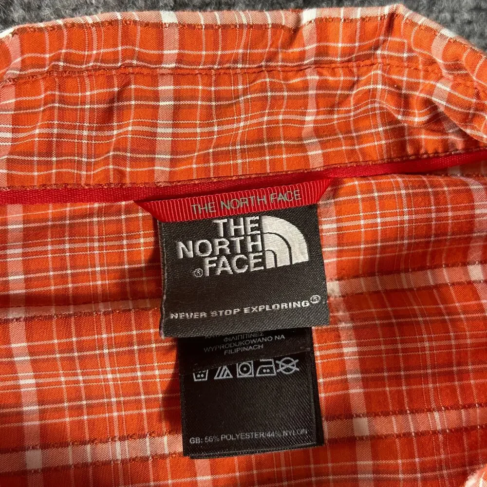 The North Face Mens M Orange Plaid Short Sleeve Button Up Hiking Shirt